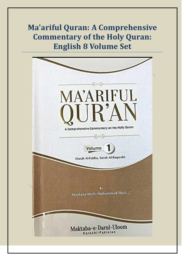 Maariful Quran A Comprehensive Commentary of the Holy Quran English 8 Volume Set
