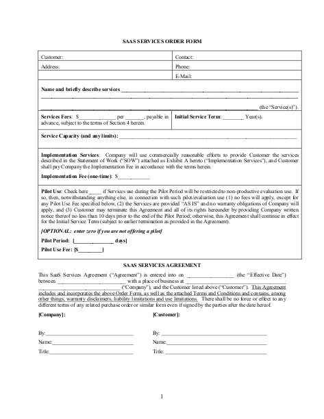 edocr - SAMPLE SAAS SERVICES ORDER FORM